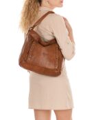 Sac bowling en Cuir Fusignano taupe - 38x22x15 cm