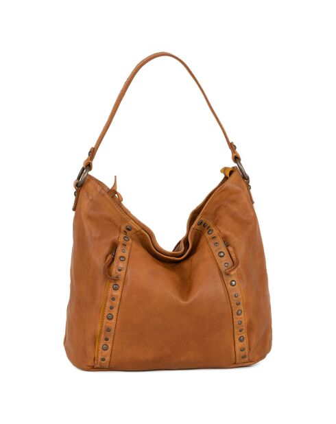 Sac bowling en Cuir Fusignano ocre - 38x22x15 cm