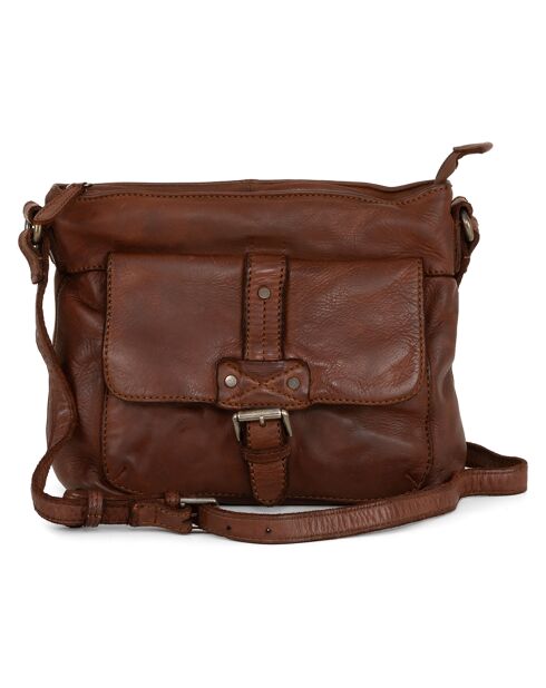 Sac bandoulière en Cuir Foggia marron - 24x21x7 cm