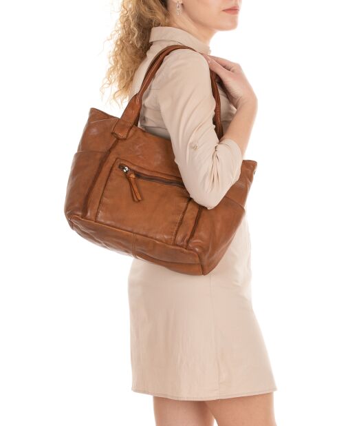 Sac porté épaule en Cuir Romanengo taupe - 30x27.5x17 cm