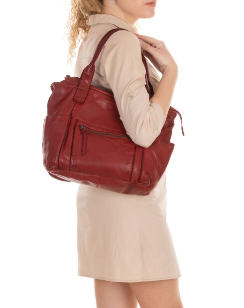 Sac porté épaule en Cuir Romanengo rouge - 30x27.5x17 cm