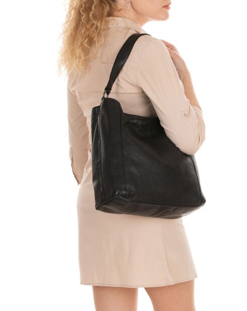 Sac porté épaule en Cuir Mombercelli noir - 30x27.5x17 cm