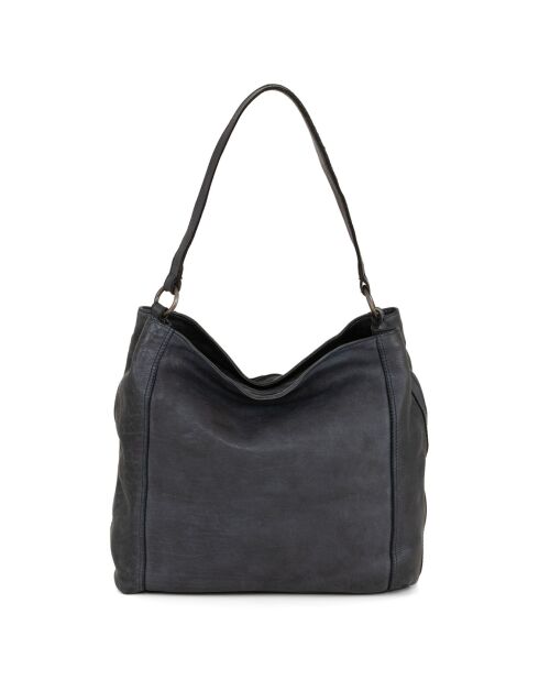 Sac porté épaule en Cuir Mombercelli bleu jeans - 30x27.5x17 cm