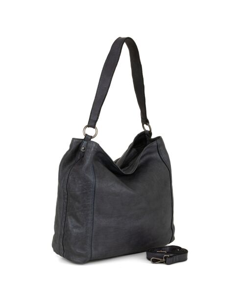 Sac porté épaule en Cuir Mombercelli bleu jeans - 30x27.5x17 cm