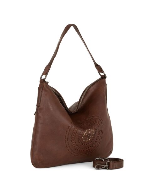 Sac porté épaule en Cuir Zenevredo marron - 35x31x6 cm