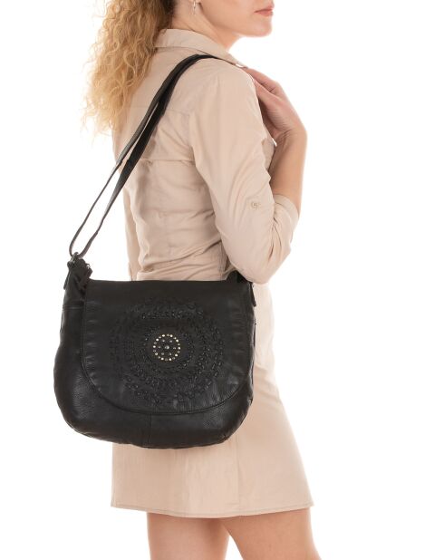 Sac bandoulière en Cuir Peveragno noir - 35x28x7 cm