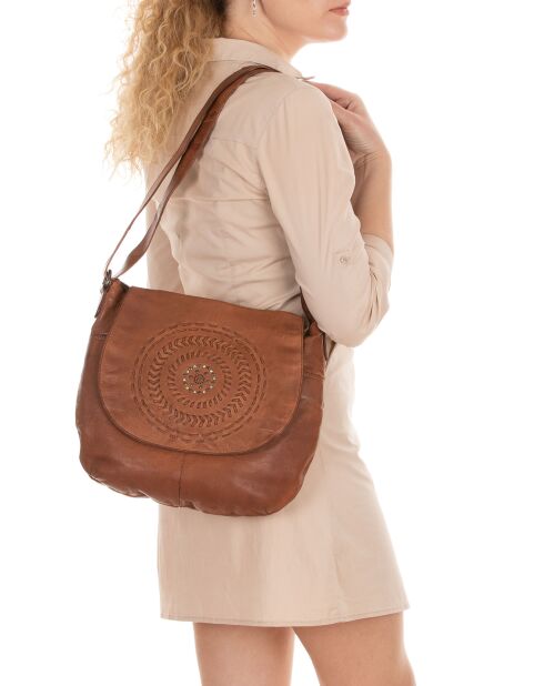 Sac bandoulière en Cuir Peveragno taupe - 35x28x7 cm