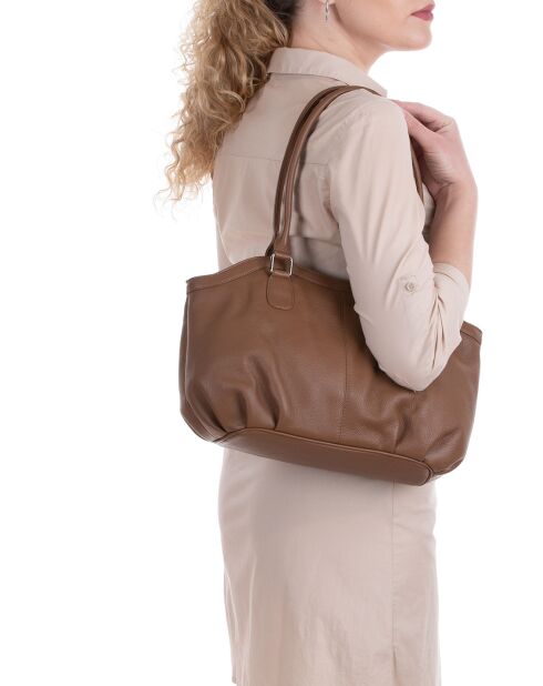 Sac porté épaule en Cuir Casorzo cognac - 34x24x13 cm