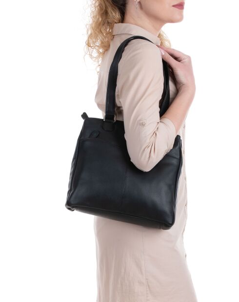 Sac porté épaule en Cuir Agrigento noir - 31x28x11 cm