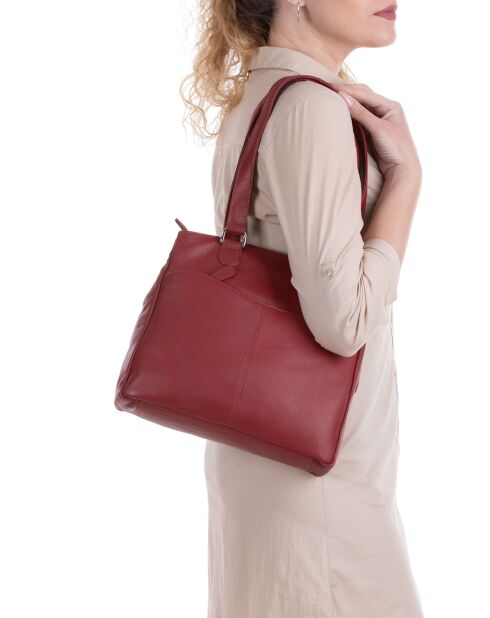 Sac porté épaule en Cuir Agrigento rouge - 31x28x11 cm