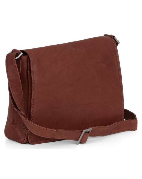 Sac bandoulière en Cuir Porlezza marron - 28x23x7 cm