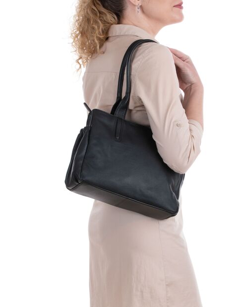 Sac porté épaule en Cuir Zagarolo noir - 31x24x11 cm