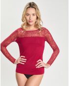 Top en micromodal dentelle manches longues rouge