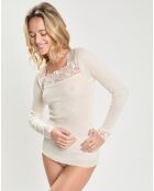 Top en micromodal manches longues haut dentelle blanc
