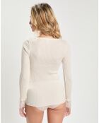 Top en micromodal manches longues haut dentelle blanc