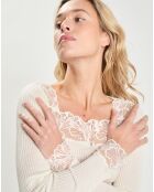 Top en micromodal manches longues haut dentelle blanc
