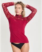 Top en micromodal dentelle manches longues rouge