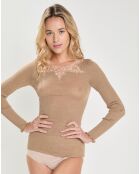 Top en micromodal manches longues beige