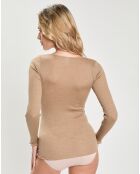 Top en micromodal manches longues beige