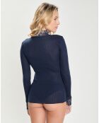 Top en micromodal manches longues haut dentelle bleu marine