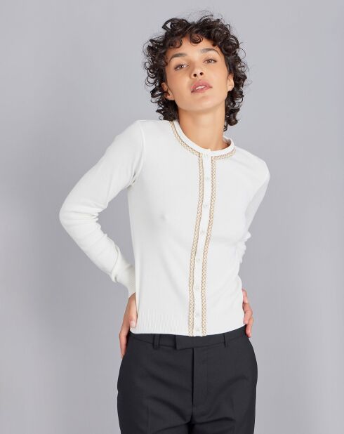 Cardigan Swan en coton col fantaisie écru