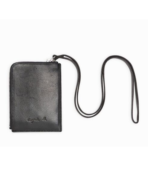 Porte carte en Cuir Bobby noir - 13x9.5 cm