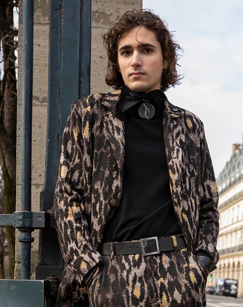 Veste Risio trois boutons en jacquard motif peau de bête noir