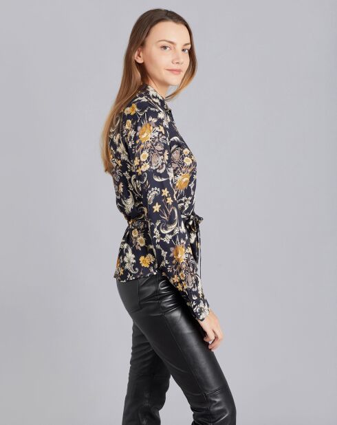 Chemise Oppo imprimé floral noire