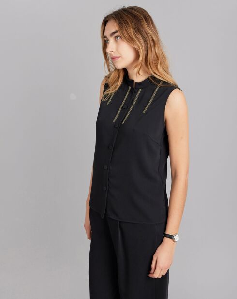 Chemise sans manches avec ruban noire