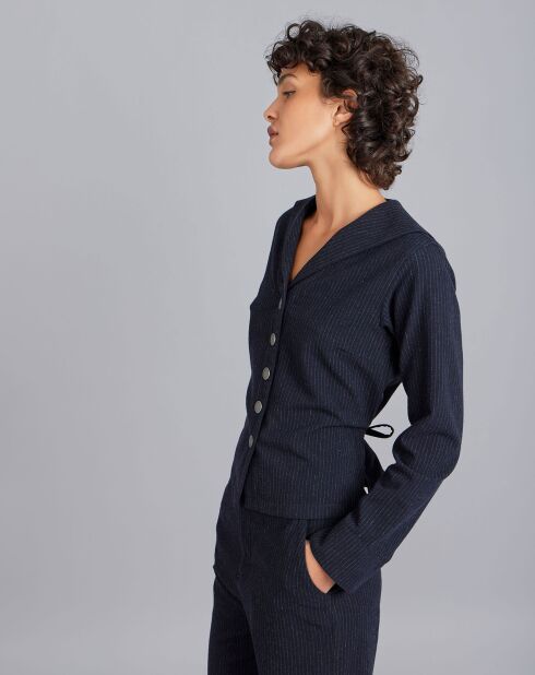 Chemise en Laine mélangée fines rayures bleue