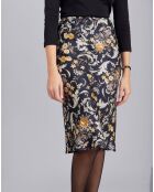 Jupe Tulipe motif floral noire