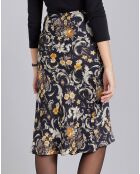 Jupe Tulipe motif floral noire