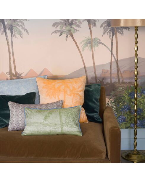 Housse de Coussin 100% Lin Croisière Sur Le Nil verte - 48x27 cm