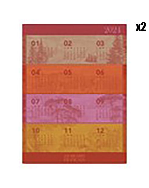 2 Torchons Calendrier 2024 rouge/orange - 80x60 cm