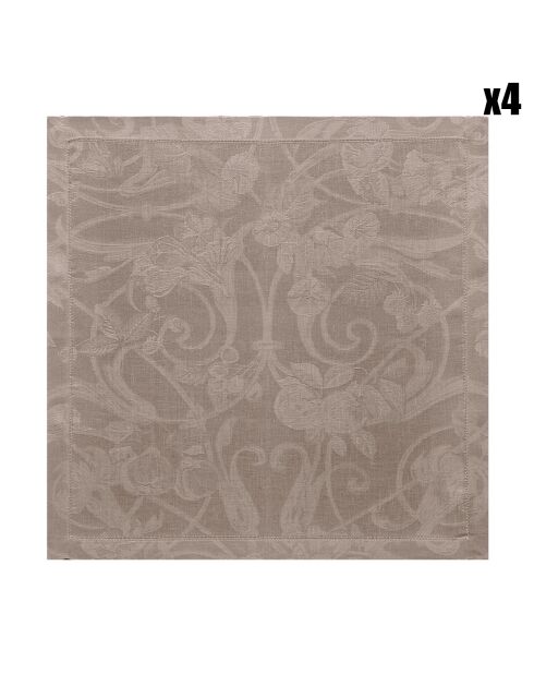 4 Serviettes de Table 100% Lin Tivoli beige/brun - 55x55 cm