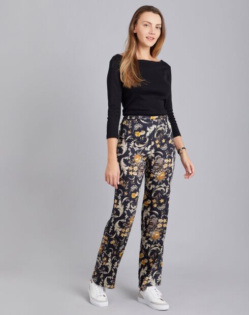 Pantalon Juna imprimé floral noir