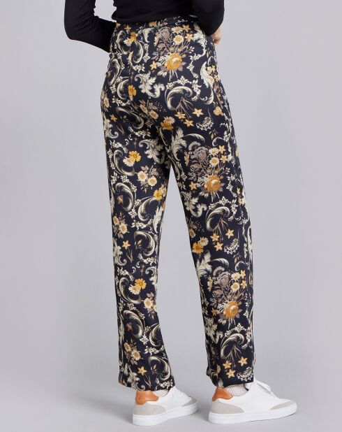 Pantalon Juna imprimé floral noir