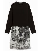 Robe 100% Laine Gelly manches longues bi-matière noire