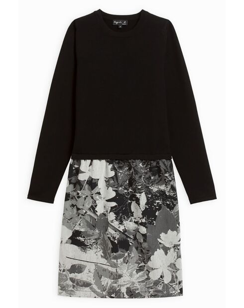 Robe 100% Laine Gelly manches longues bi-matière noire