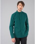 Chemise col Mao en coton à fines rayures noir/vert