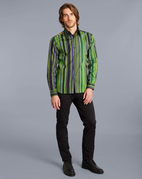 Chemise Jimi rayée en coton verte