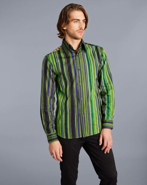 Chemise Jimi rayée en coton verte