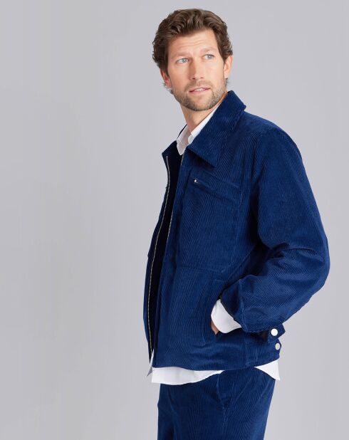 Veste zippée en coton de velours côtelé bleue