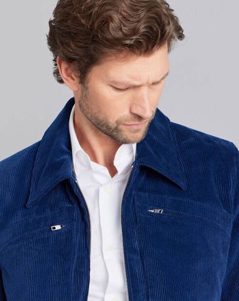 Veste zippée en coton de velours côtelé bleue