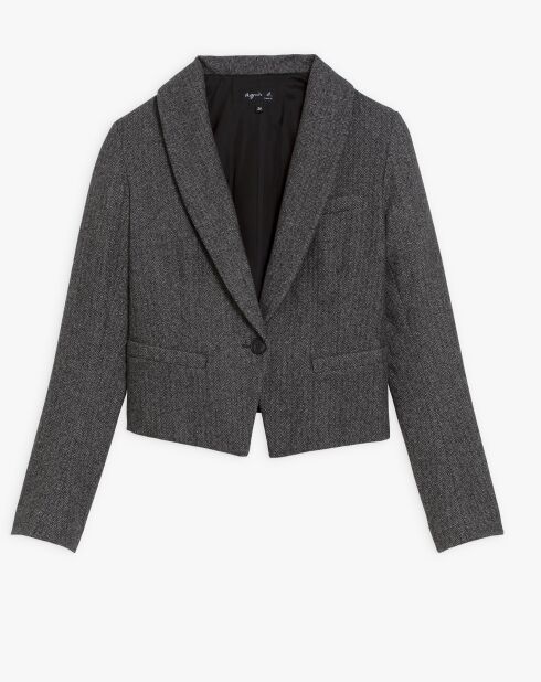 Veste en Laine mélangée Spencer motif chevrons gris foncé