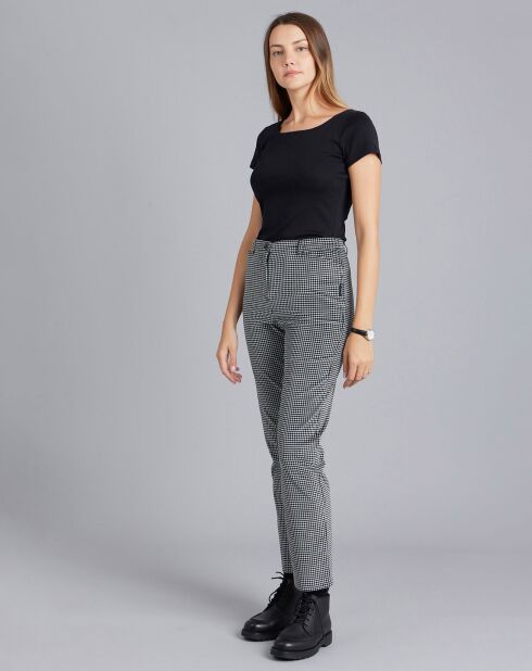 Pantalon Elvy en coton imprimé carreaux vichy noir