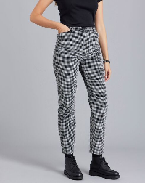 Pantalon Elvy en coton imprimé carreaux vichy noir