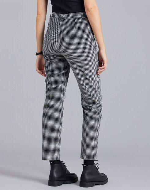 Pantalon Elvy en coton imprimé carreaux vichy noir