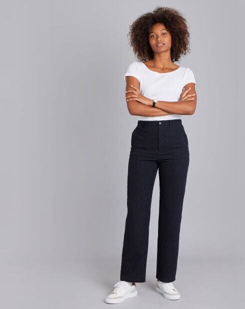 Pantalon en Laine mélangée taille haute bleu