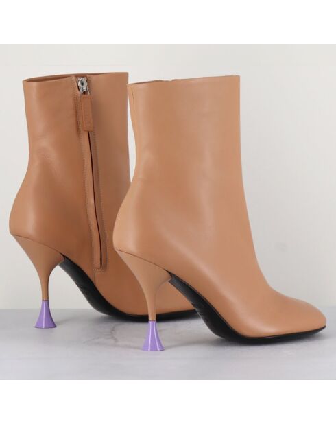 Beigefarbene Lederstiefel Lidia - 9,5 cm Absatz